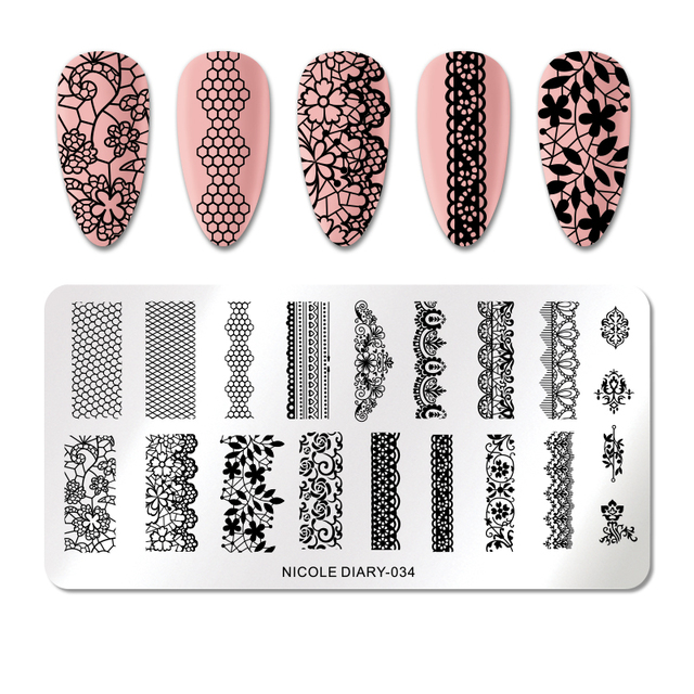 DIARY Flower Leaf Nail Stamping Plates Cute Abstract Face Lines Stamp Template Nail Art Image Printing Stencil Tools