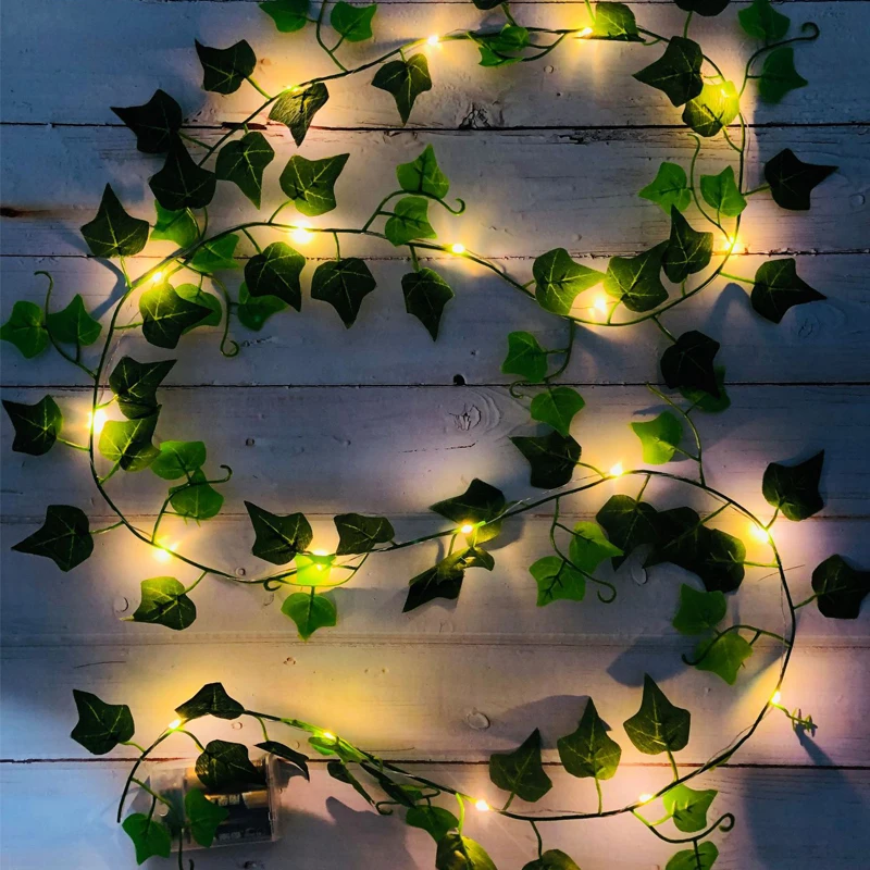 

2M 20LEDs Artificial Fake Creeper Green Leaf Ivy Vine LED String Lights Fairy Light Wedding Garden Room Holiday Decoration Light
