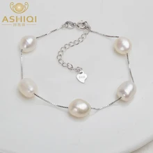 ASHIQI подлинный 925 серебряный браслет 9-10 мм белый серый натуральный пресноводный барочный жемчуг ювелирные изделия для женщин