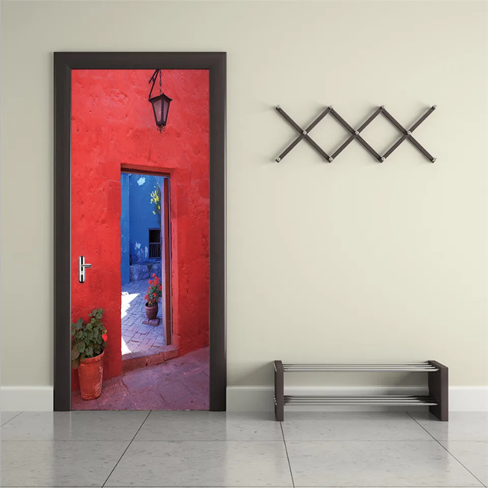 Ретро скульптура наклейки на двери самоклеющиеся съемные DIY Пейзаж Плакат де Portes для гостиной спальни двери керамика наклейка