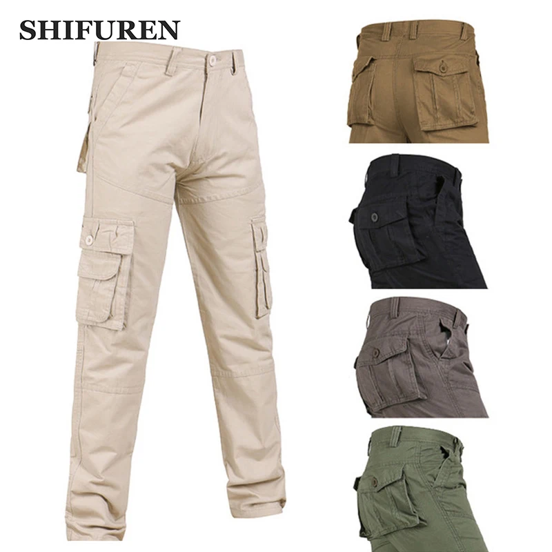 

SHIFUREN Men's Cargo Pants Multi Pocket Casual Cotton Trousers Military Baggy Work Overalls Pantalon Homme Plus Size 28-40