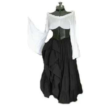 

Medieval Vintage Maxi Dress Women Off Shoulder Gothic Black Long Sleeve Dresses Oversize Goth High Waist Elegant Vestido