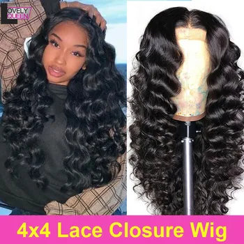 

Brazilian Loose Wave 4x4 Lace Closure Human Hair Wigs For Black Women Pre Plucked 150/180 Density Loose Deep Wave Closure Wigs
