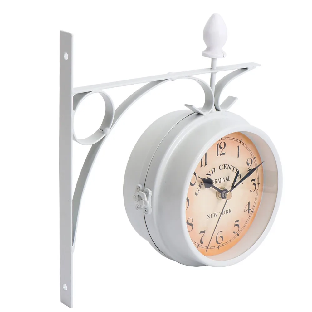 1pc Europeanstyle Antique Wall Clock White Iron Hanging Clocks Double
