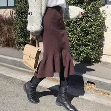 Винтажная Женская юбка с высокой талией, эластичная лента, длинная трикотажная юбка, необычная Теплая юбка-свитер с русалочкой, Осень-зима