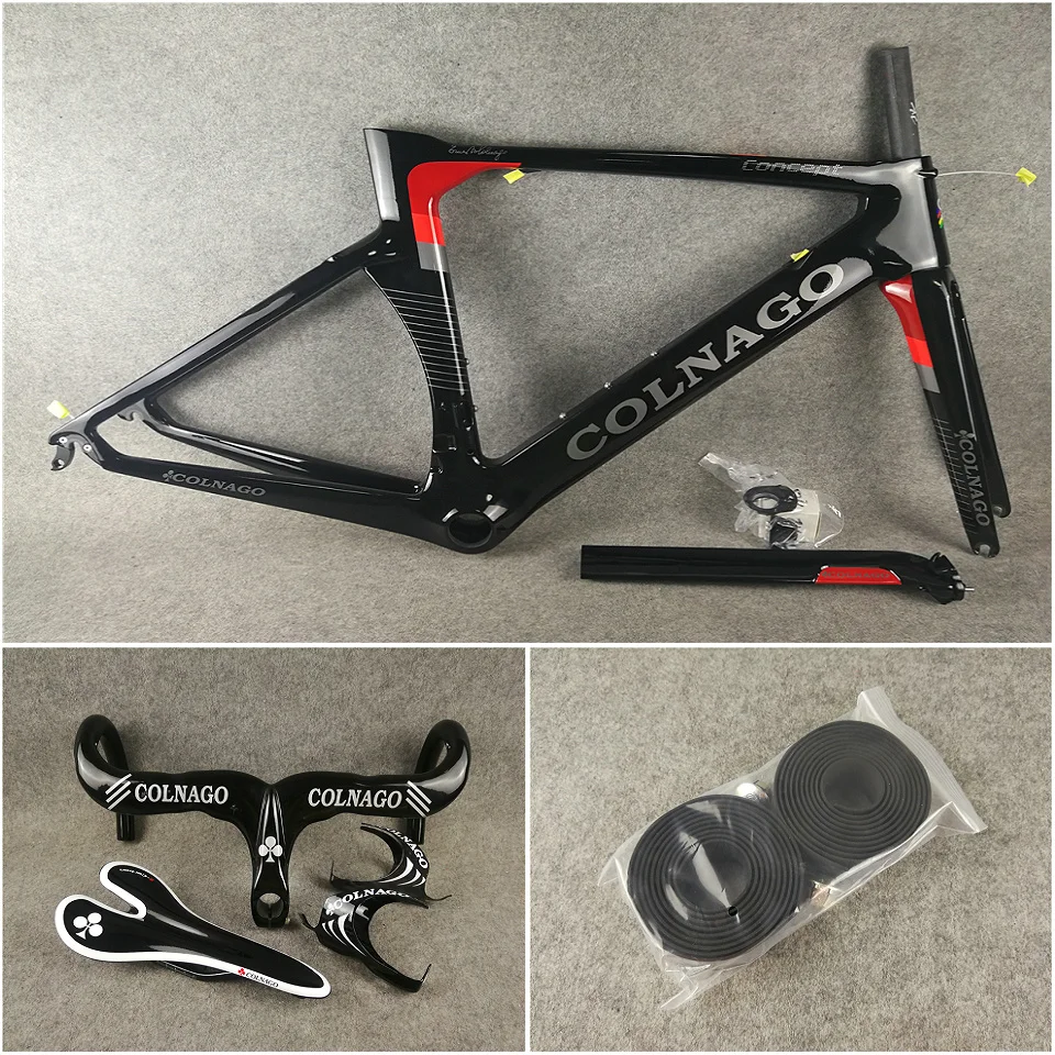 Черный красный UD глянцевый углеродный дорожный каркас Colnago + руль седло держатели