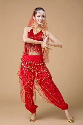 Red 8pcs Для женщин костюм для занятий танцами для девочек Индийский Болливуд Для женщин танец живота Индийский Болливуд платье костюмы для взрослых, 2/3/6/8 шт. в комплекте - Цвет: Red 8pcs