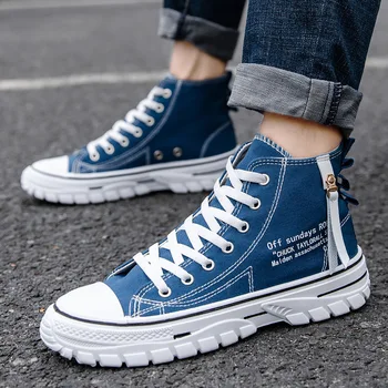 

High Top Canvas Men Boots Lace Up Male Canvas Shoes Ankle Botas Cowboy Motorcycle Boots Men Military Desert Boots