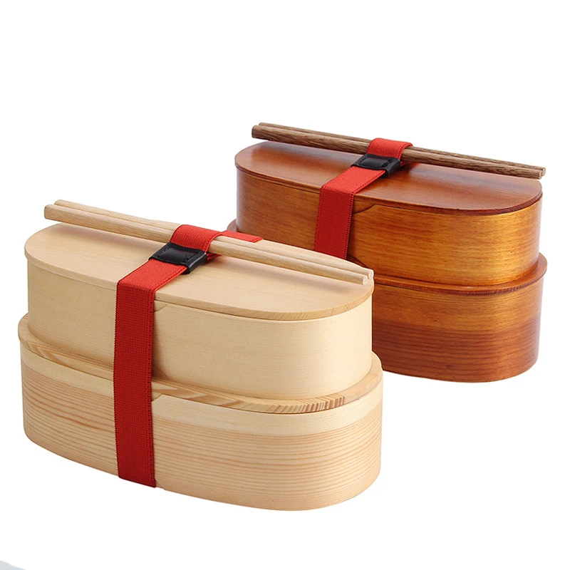

Unibird Japan Style Wooden Lunch Box Students Separate Food Container Sushi Bento Box with Chopsticks Protable Dinnerware