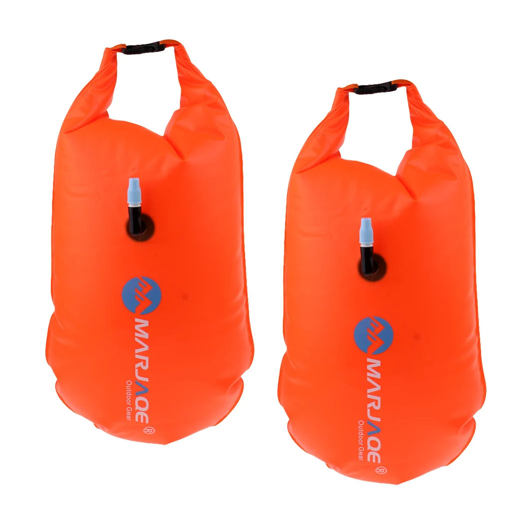 2pcs High Visibility Swimming Inflatable Dry Bag Swim Safety Float Flotation Device Buoy for Diving Snorkelling