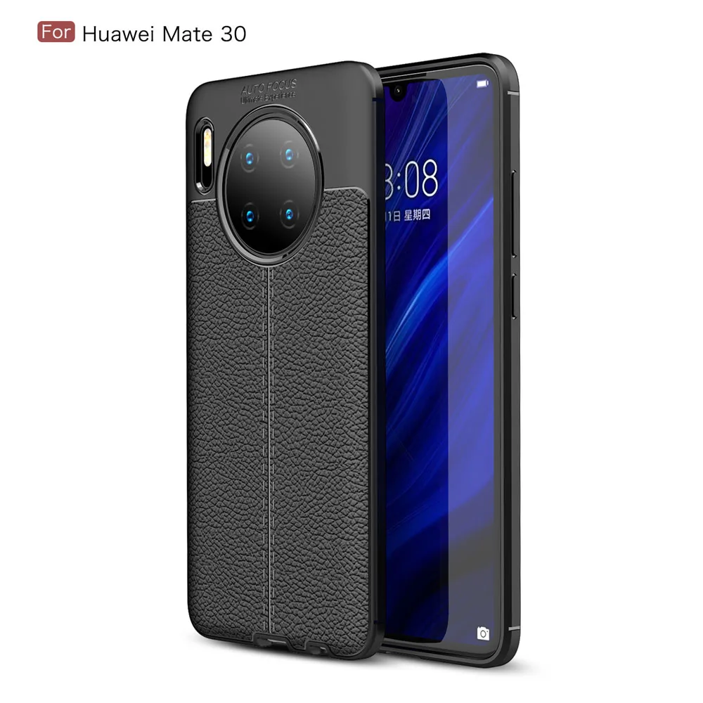 Кожаный чехол для huawei mate 30 mate 30 Pro, чехол, мягкий силиконовый бампер, чехол для телефона, чехол для huawei mate 30 Pro 20 Lite - Цвет: Черный