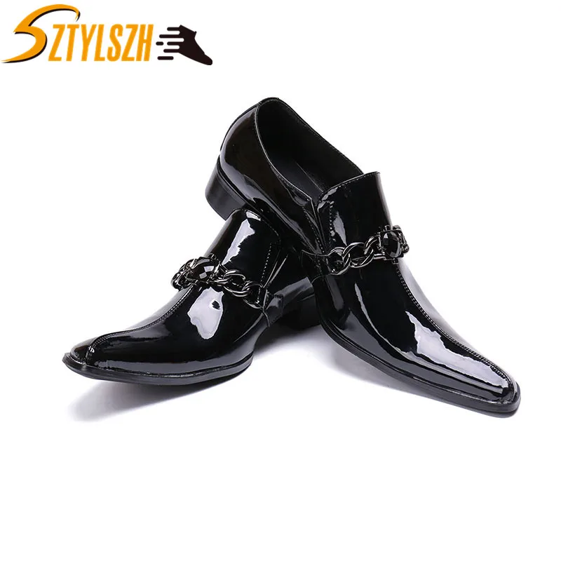 Men Black Classic Business Leather Shoes Mens Dress Shoes Patent Leather Glitter Wedding Shoes Pointed Toe Male Zapatos Hombre