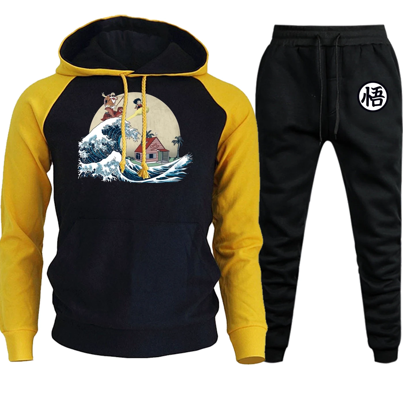 Dragon Ball, новинка, Осень-зима, с капюшоном, для мужчин, реглан, уличная мода, повседневный пуловер, мультяшный костюм, флисовые толстовки+ штаны, комплект из 2 предметов