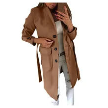 Женское Смешанное теплое пальто осень и зима отложной воротник Длинная шерстяная Женская куртка пальто размера плюс женское пальто Повседневная ветровка