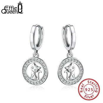 

Effie Queen100% S925 Silver Women Dangle Drop Earrings AAAA Zircon Cute Cat Design Earrings Fashion Jewelry Party Gifts SE272