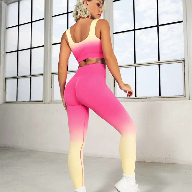 Women Gradient Sports Suit Yoga Sets 