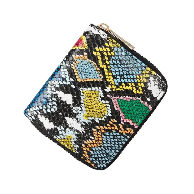

2020 New Women's Snake Pattern Short Wallet Fashion Colorful Leather Coin Purse Women Wallets Ladies Zipper Collocation Purses