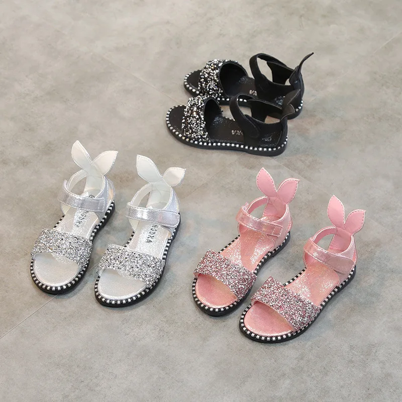 

CHILDREN'S Shoes 2018 New Style Summer Girls Sequin Peep-Toe Sandals Korean-style Children Rabbit Ears Velcro Baby Casual Shoes