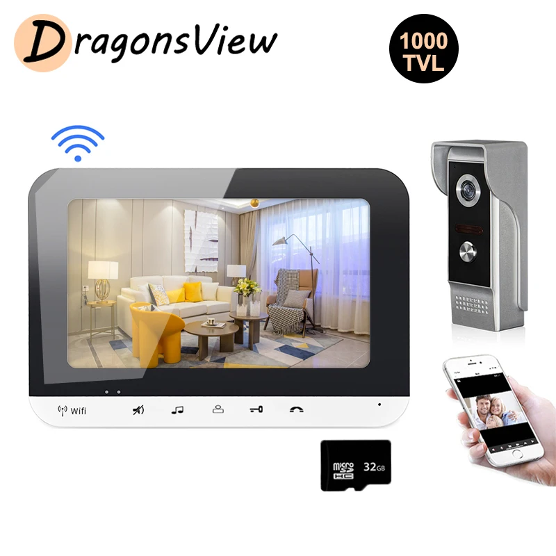 DragonsView Wifi Video Door Phone Intercom with Electric Lock Wireless 1000TVL Doorbell Camera Record Remote Unlock 3A Exit intercom with camera Door Intercom Systems