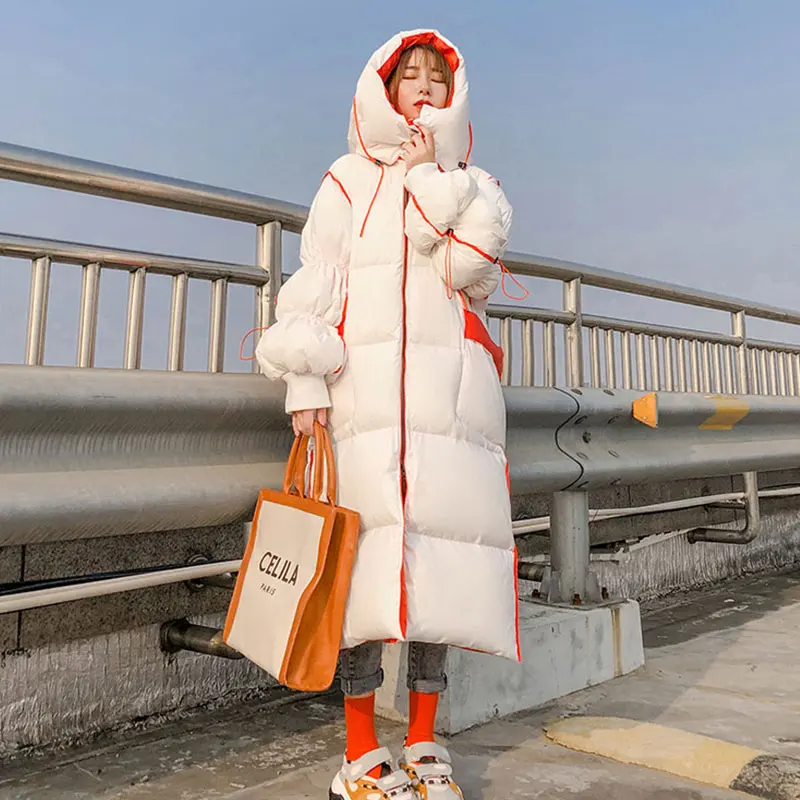 90% White Duck Down Jacket Brand Women Winter Down Jacket Long Luxury Female Parka Hooded Loose Warm Ladies Down Coat HS710 - Color: White