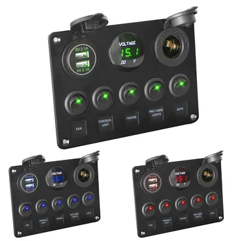LEEPEE-voltímetro Digital para coche, doble puerto USB, 12V de salida, combinación impermeable para barco marino, Panel de interruptor de palanca LED 1