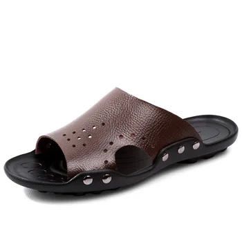 

Summer New Style Men Casual Slippers Cowhide Beach Fashion Shoes Men Shoes Slipper Genuine Leather Jelly Shoes