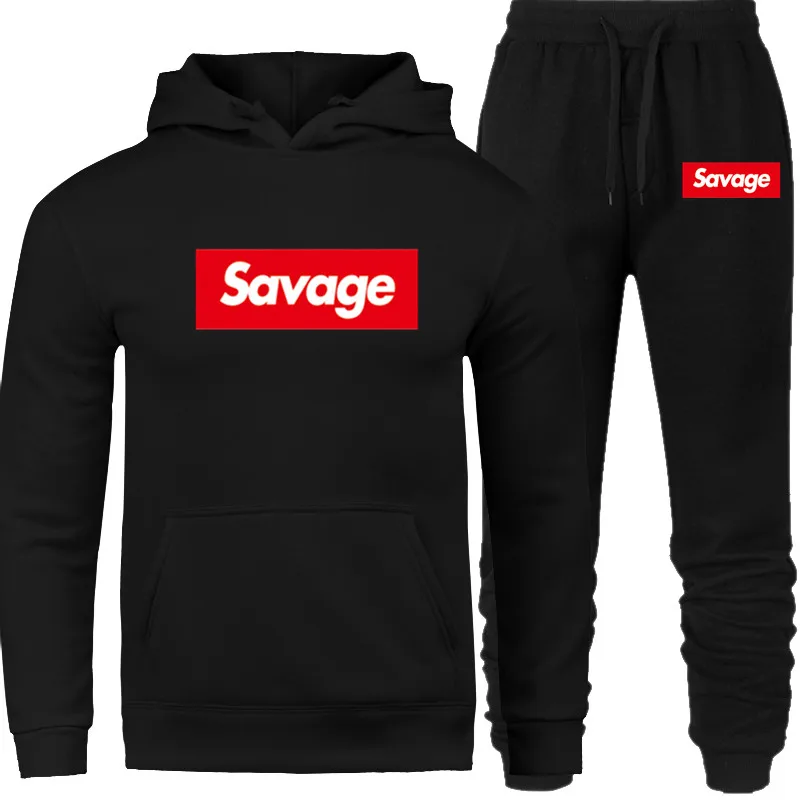 SET-01-SAVD Брендовый Мужской комплект, спортивный костюм с капюшоном, костюм, модная уличная толстовка с капюшоном, свитшоты с принтом SAVAGE, спортивная одежда, одежда в стиле хип-хоп - Цвет: SET-01-SAVD