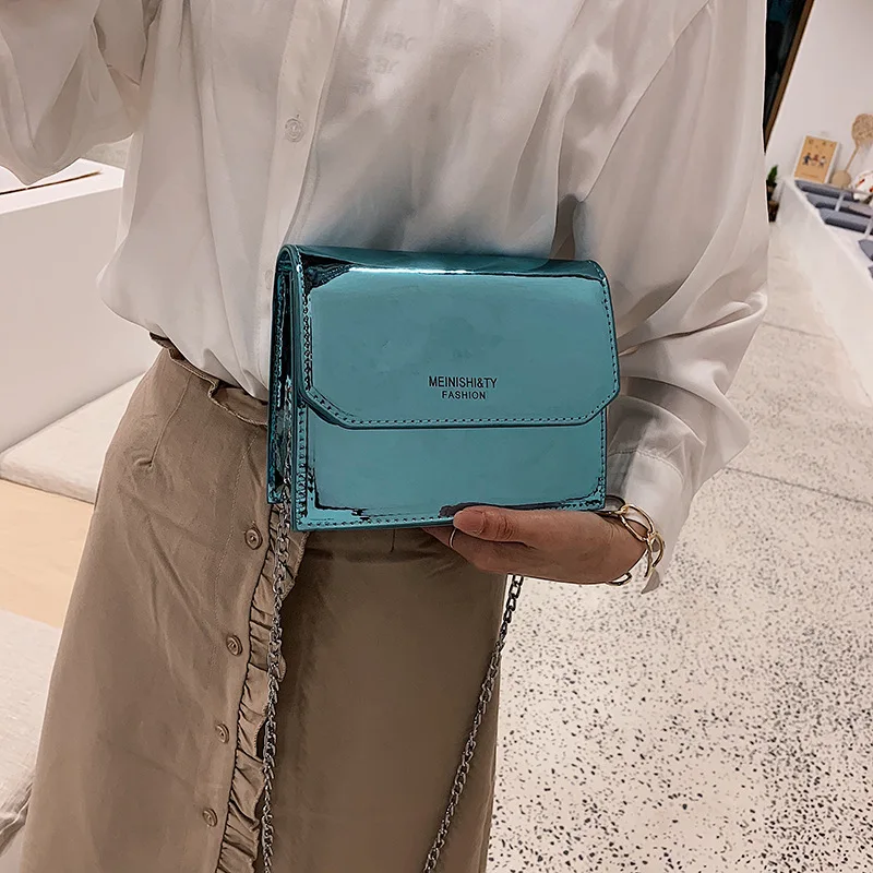 

JIULIN Summer on the new lacquer skin small bag woman 2019 new laser one shoulder slanting fashion chain small square bag