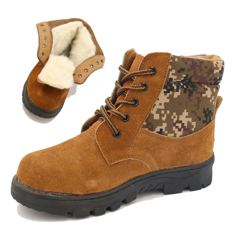 

Winter Moulded Labor Safety Steel Head Big Head Shoes Hight-top Rubber Bottom Pure Wool Cold Storage Work Site Work Camouflage R