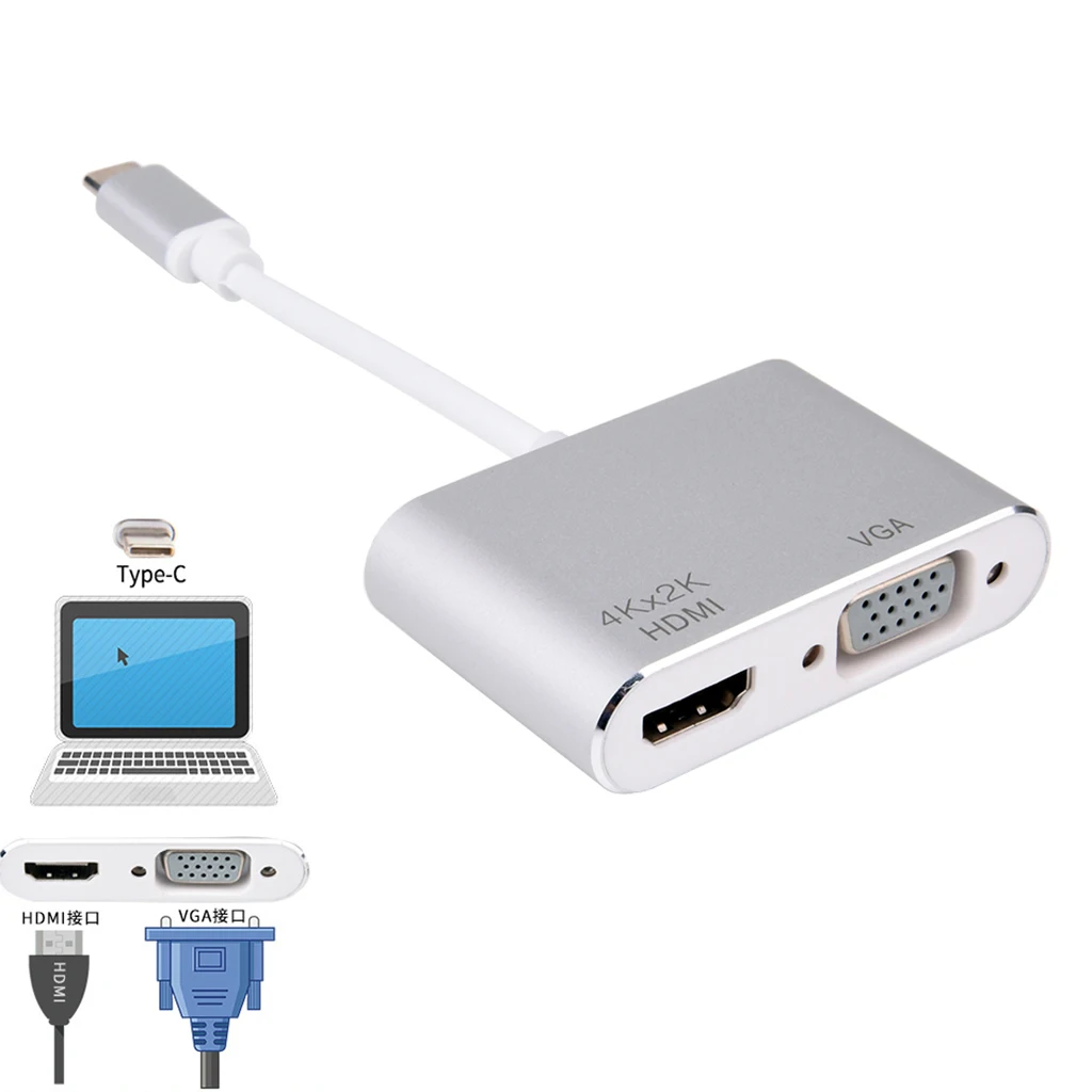 Robotsky usb type C к HDMI Мужской VGA адаптер для Женский-type C аудио и видео конвертер кабель для Macbook USB-C планшетного телефона