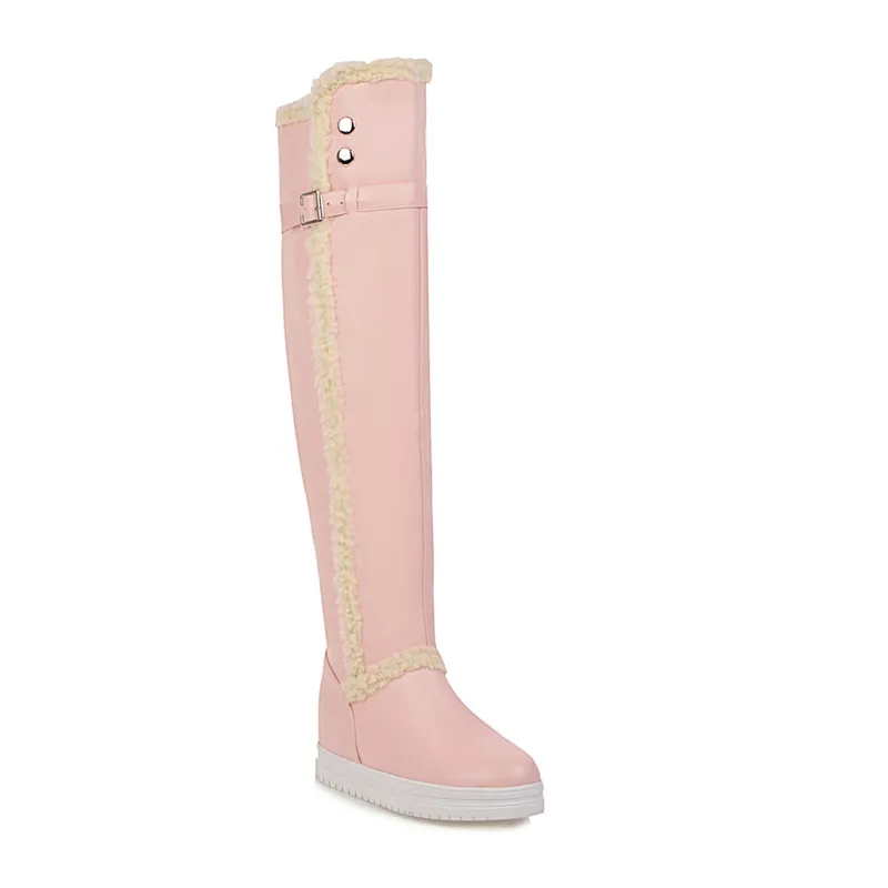 MORAZORA/ г., Новое поступление, зимние теплые ботфорты модная обувь на платформе с круглым носком женские ботинки большой размер - Цвет: Розовый