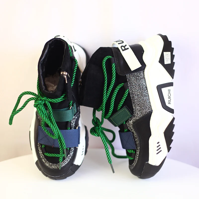 NEWDISCVRY Genuine Leather Women's Chunky Sneakers Fashion Brand Style Winter Women Platform Shoes Trainers Lady Footwear