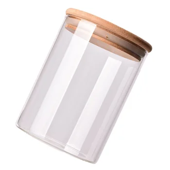 

175ml Clear Glass Jar Sealed Canister Food Storage Container for Loose Tea Coffee Bean Sugar Salt (6.5*8CM, with Bamboo Lid)