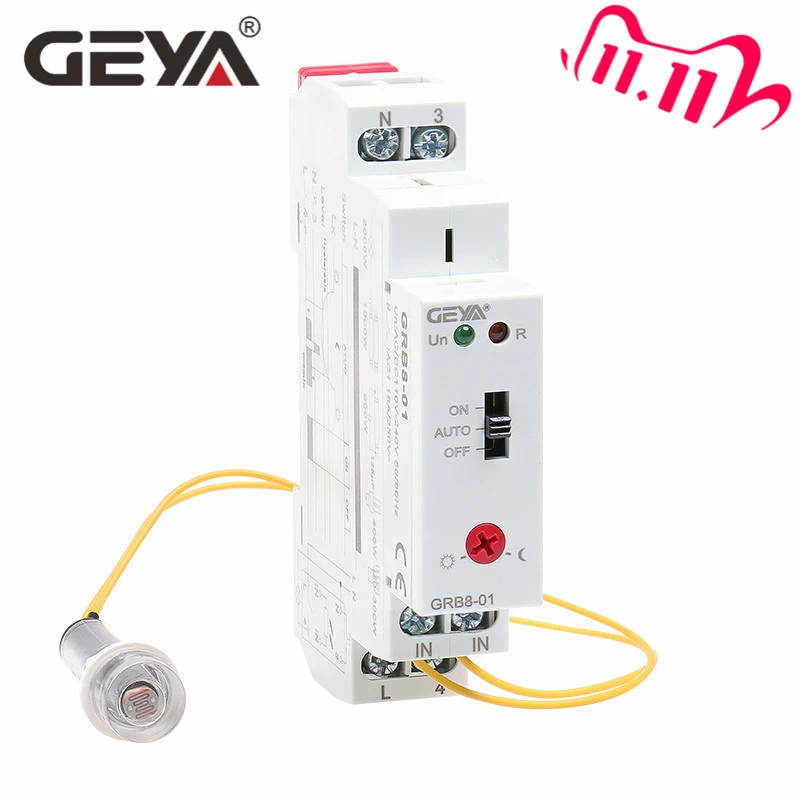 

Free Shipping GEYA GRB8-01 Din rail Twilight Switch Photoelectric Timer Light Sensor Relay AC110V-240V Auto ON OFF