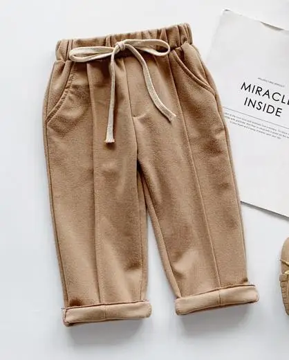 khaki Модные однотонные повседневные брюки с высокой талией для маленьких мальчиков и девочек детские спортивные штаны для отдыха - Color: khaki