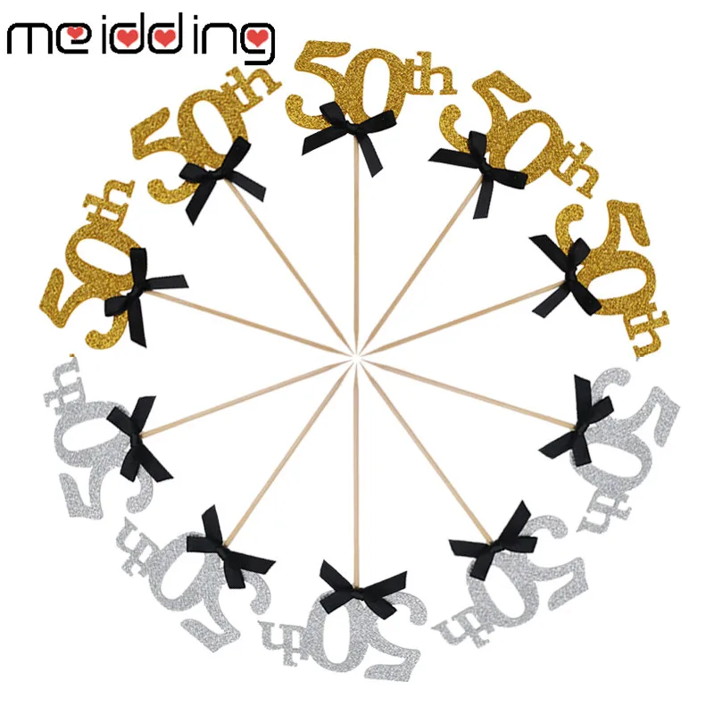 MEIDDING 10 шт. золотые слайвер30 40 50 60 лет для взрослых торт на день рождения топперы вечерние украшения курица вечерние юбилей кекс поставки