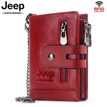 

HUMERPAUL Fashion Red Women Short Wallet Genuine Leather Small Coin Purse Hasp Quality Design RFID Card Holder Portfel Damski