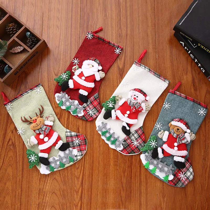 Christmas Stocking Tree Hanging Santa Snowman Reindeer Bear for Holiday Xmas Decor Socks Gift Bag Decorations Children Candy | Дом и сад