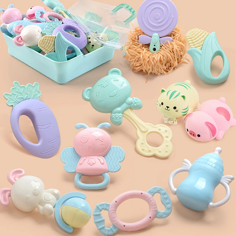 

10Pcs Baby Rattles Puzzle rattle of full teeth rattles Teether Music Hand Shake Bed Bell Educational Toys DIY animal toy Newborn