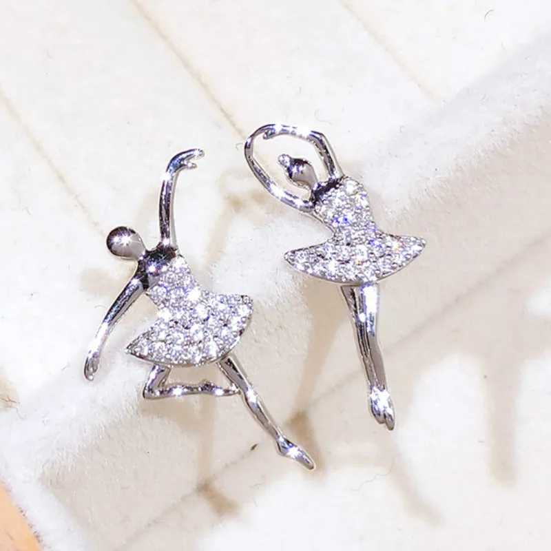 Silver Colour Creative Ballet Dancer Design Stud Exquisite