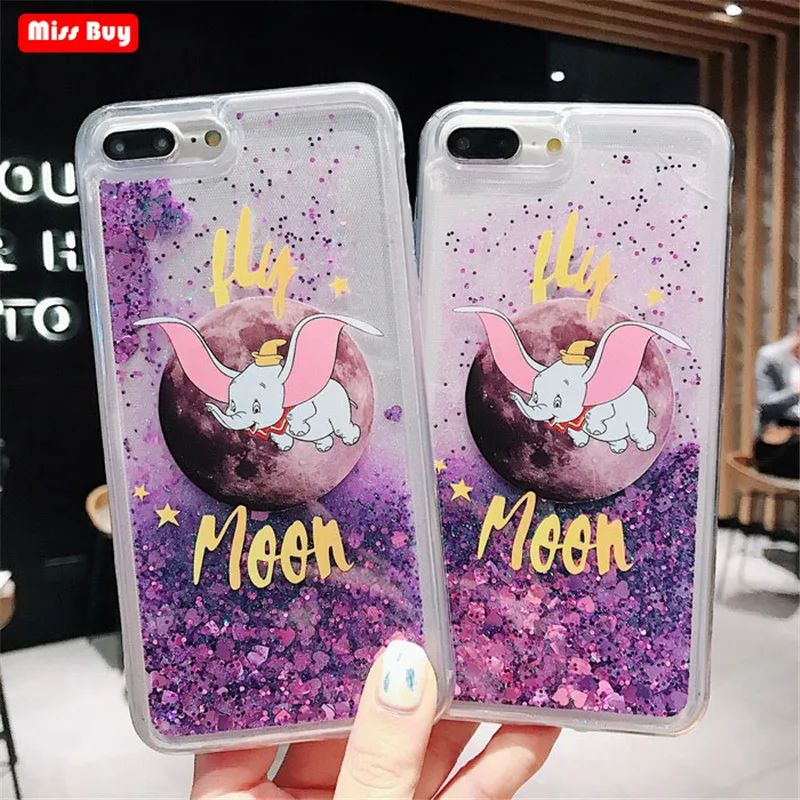 

For Huawei Honor 8A Case Without Fingerprint hole Glitter Liquid Quicksand Purple flying elephant Fundas For Huawei Y6 Pro 2019