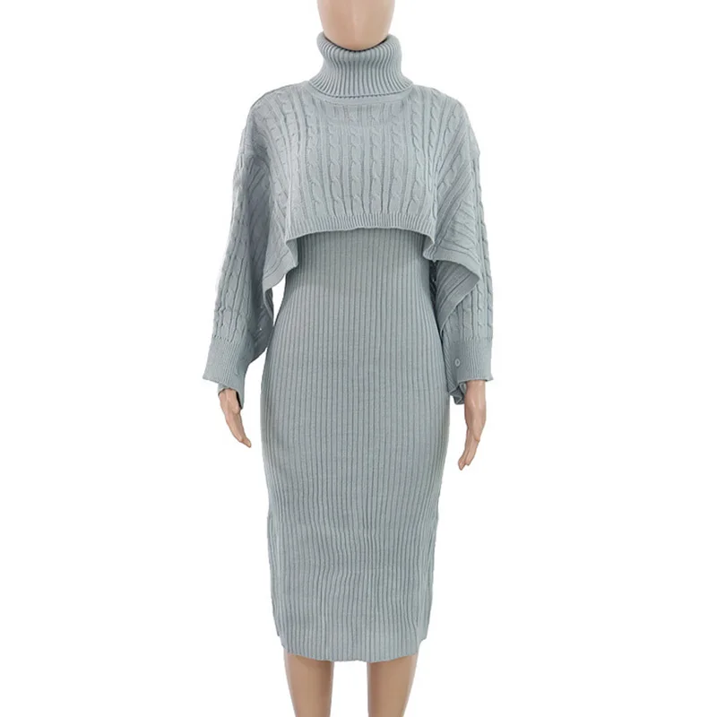 Yojoceli сексуальное трикотажное платье-свитер, женское платье из двух частей, зимний теплый свитер, джемпер, вязаное платье - Цвет: Серый