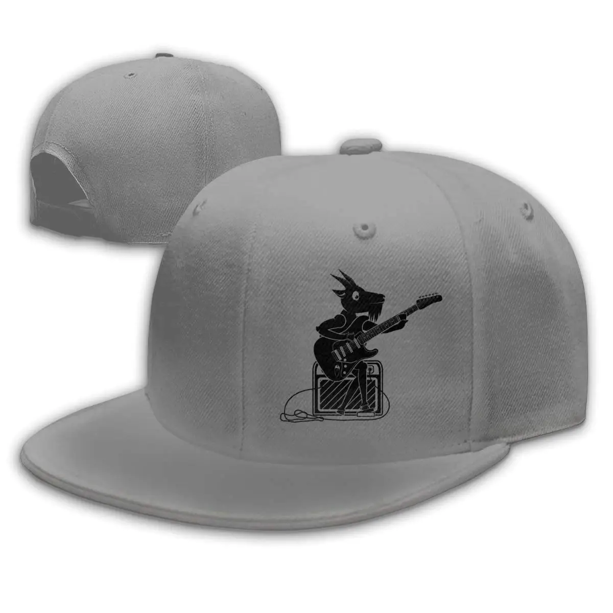 Коза играть на гитаре Мужская бейсболка с плоским Биллом Регулируемая серая
