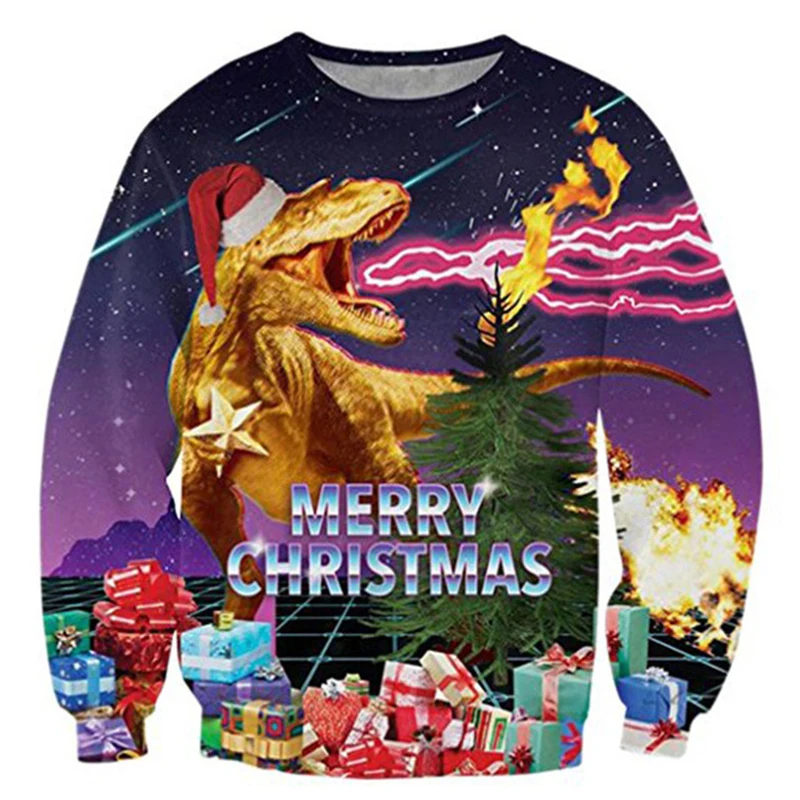 Tanie Świąteczny sweter Unisex mężczyźni kobiety druk 3D brzydki świąteczny sweter na wakacje zabawny wzór potwora jesienno zimowa odzież Xmas