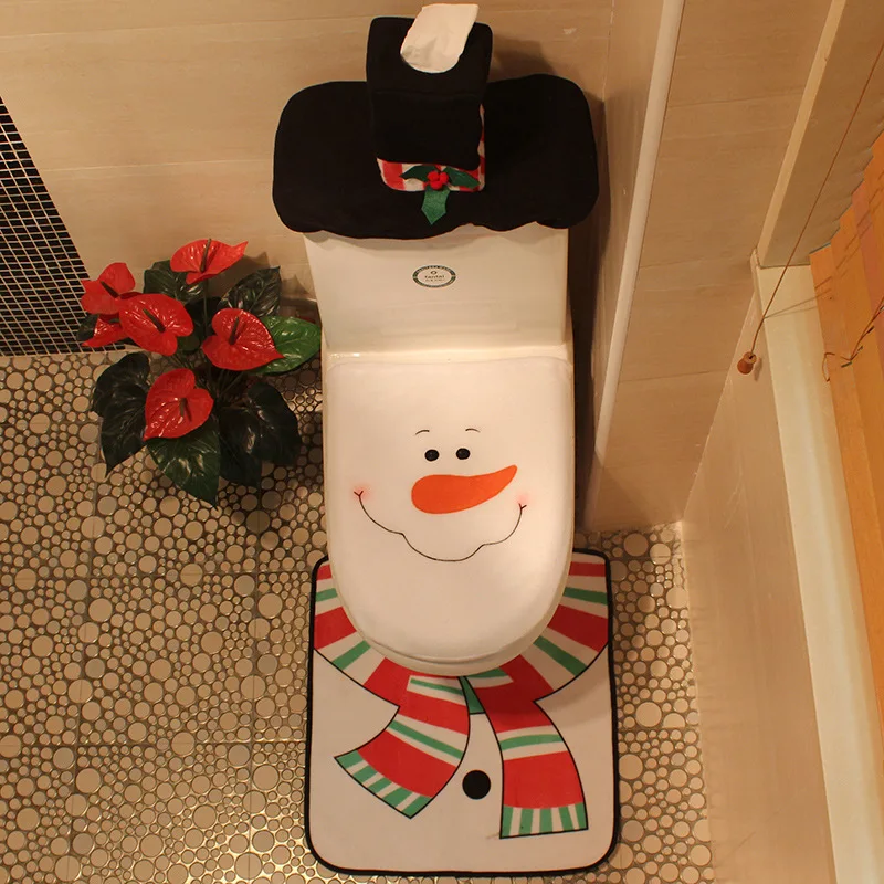 Рождественское сиденье для унитаза, милый мультяшный Санта Клаус, лось, рождественское пальто, чехол для унитаза, декоративная домашняя ванная комната - Цвет: Snowman