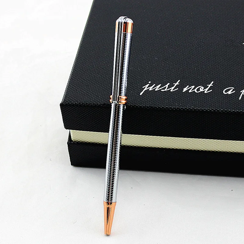 Высокое качество, серебряная креативная металлическая вращающаяся Шариковая ручка для школы, канцелярские принадлежности, Подарочная роскошная ручка для отеля, бизнес, подпись в офисе