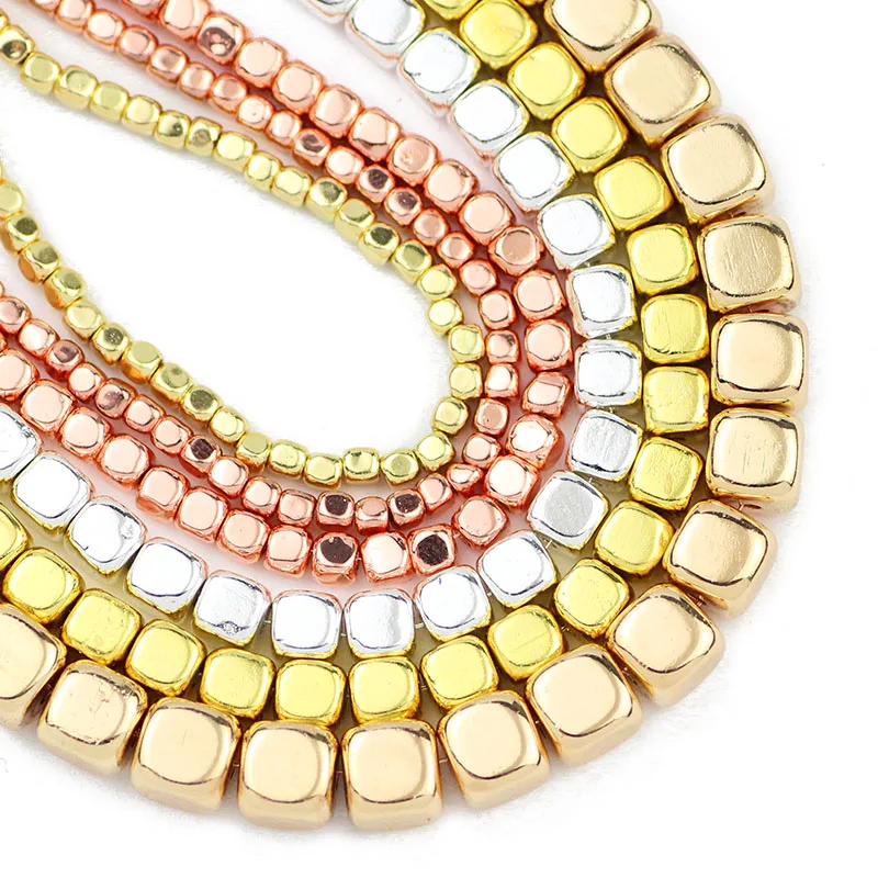 Rose Gold Hematite Square Cube Beads for DIY Jewelry and Accessories