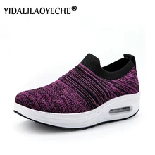 Осенняя спортивная женская обувь на плоской подошве, без шнуровки, на воздушной подушке, толстая резиновая подошва обувь, хлопковая ткань с подкладкой спортивные туфли YIDALILAOYECHE