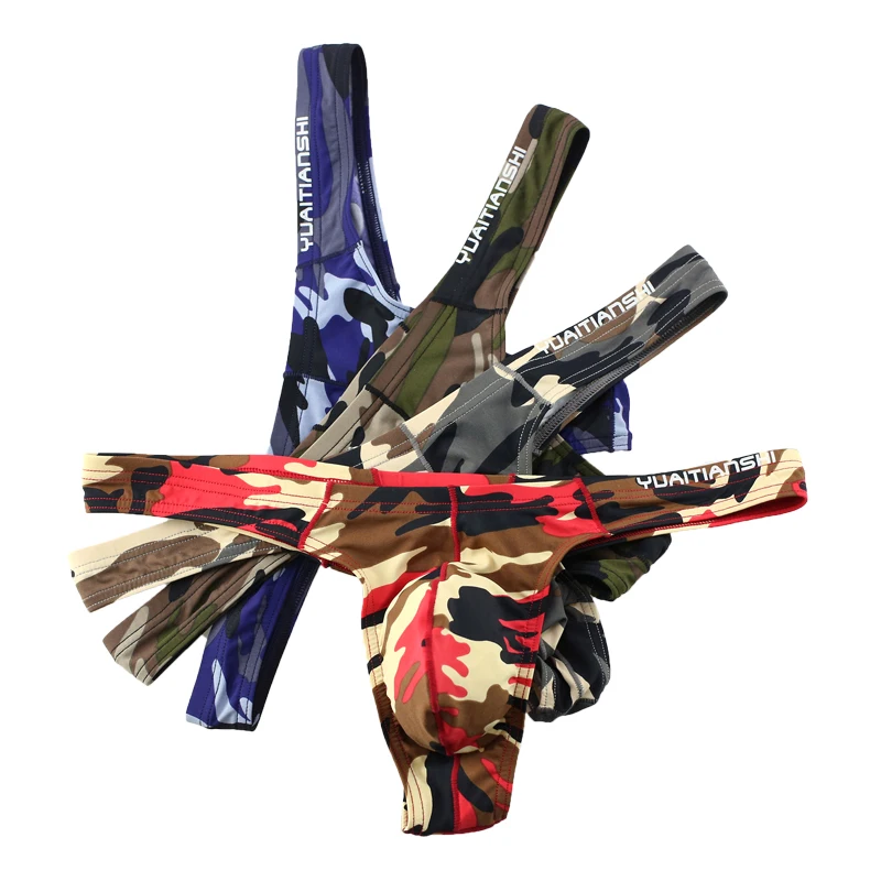 4 шт./лот сексуальные мужские стринги камуфляж гей мужское нижнее белье с Т