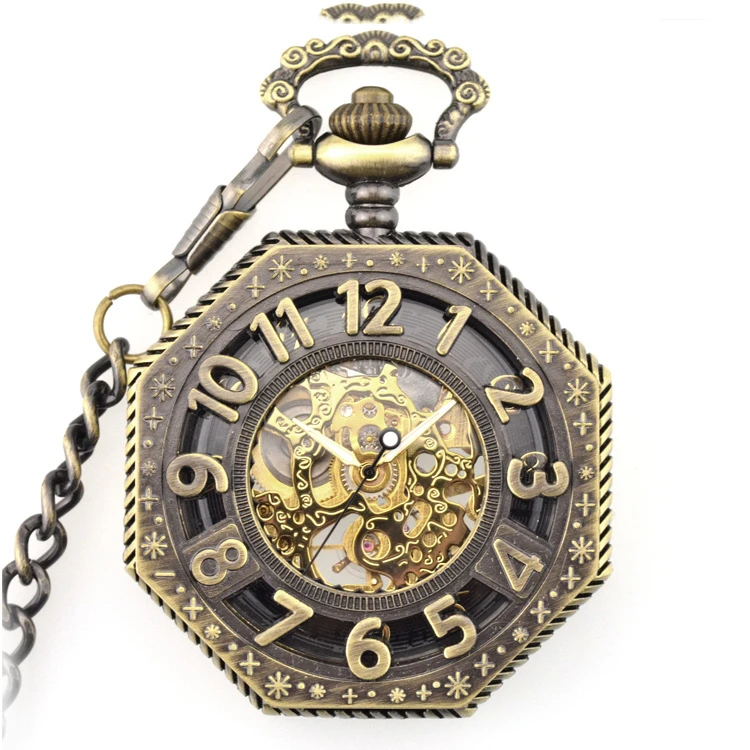 5pc/lot Vintage Mens Steampunk Mechanical Necklace Watch Retro Skeleton Clock Pocket Fob Chain | Наручные часы